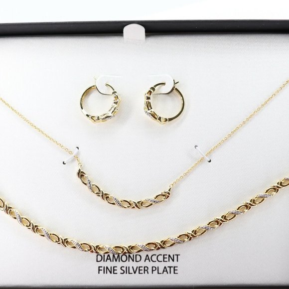 Diamond Accent Infinity Earrings Collar Necklace Bracelet Set $200 - Picture 4 of 5